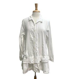 TULIP Layered Button Tunic Top Blouse Long Sleeve Lagenlook White size Medium